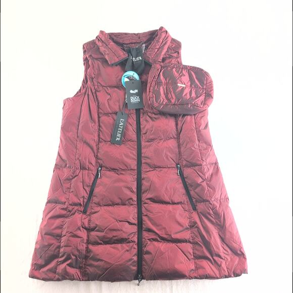 L'ATELIER NWT & Accessory Pouch Duck Down Puffer Vest Garnet Red Women's XL - Picture 1 of 12